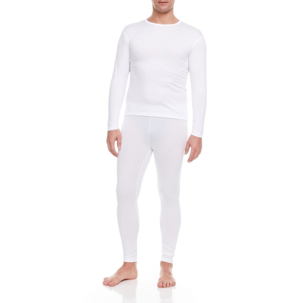 Men Thermals White Microfiber Fleece Long Johns Winter Baselayer Underwear M-2XL